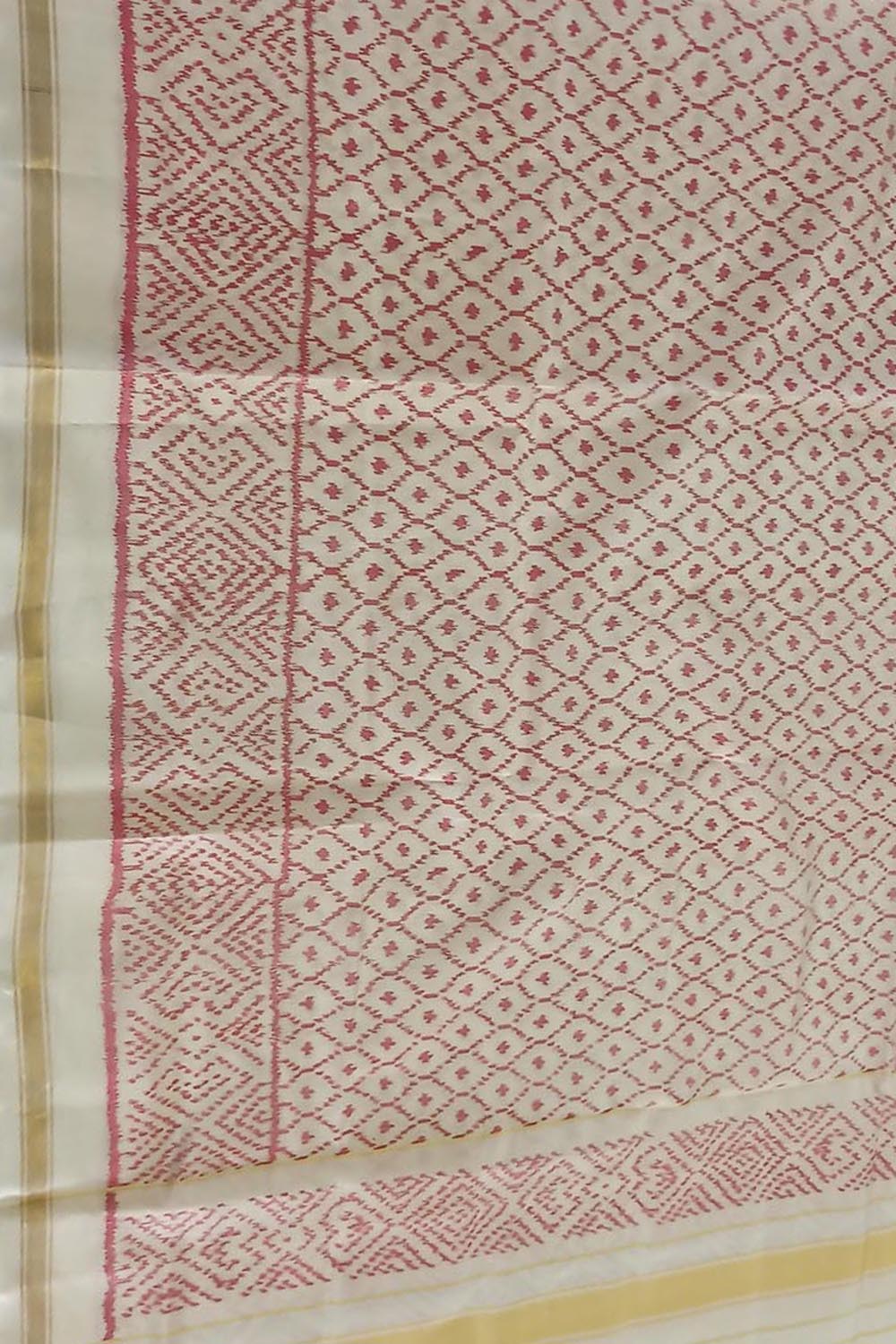 Off White Patola Handloom Silk Ikat Dupatta - Luxurion World