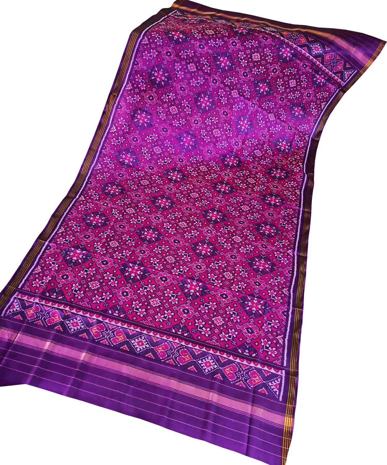 Handloom Silk Dupatta with Pink Patola Design - Luxurion World