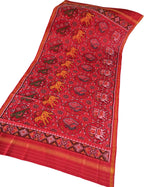 Red Patola Handloom Silk Dupatta - Semi Patan Design - Luxurion World