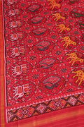 Red Patola Handloom Silk Dupatta - Semi Patan Design - Luxurion World