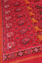 Red Patola Handloom Silk Dupatta - Semi Patan Design - Luxurion World