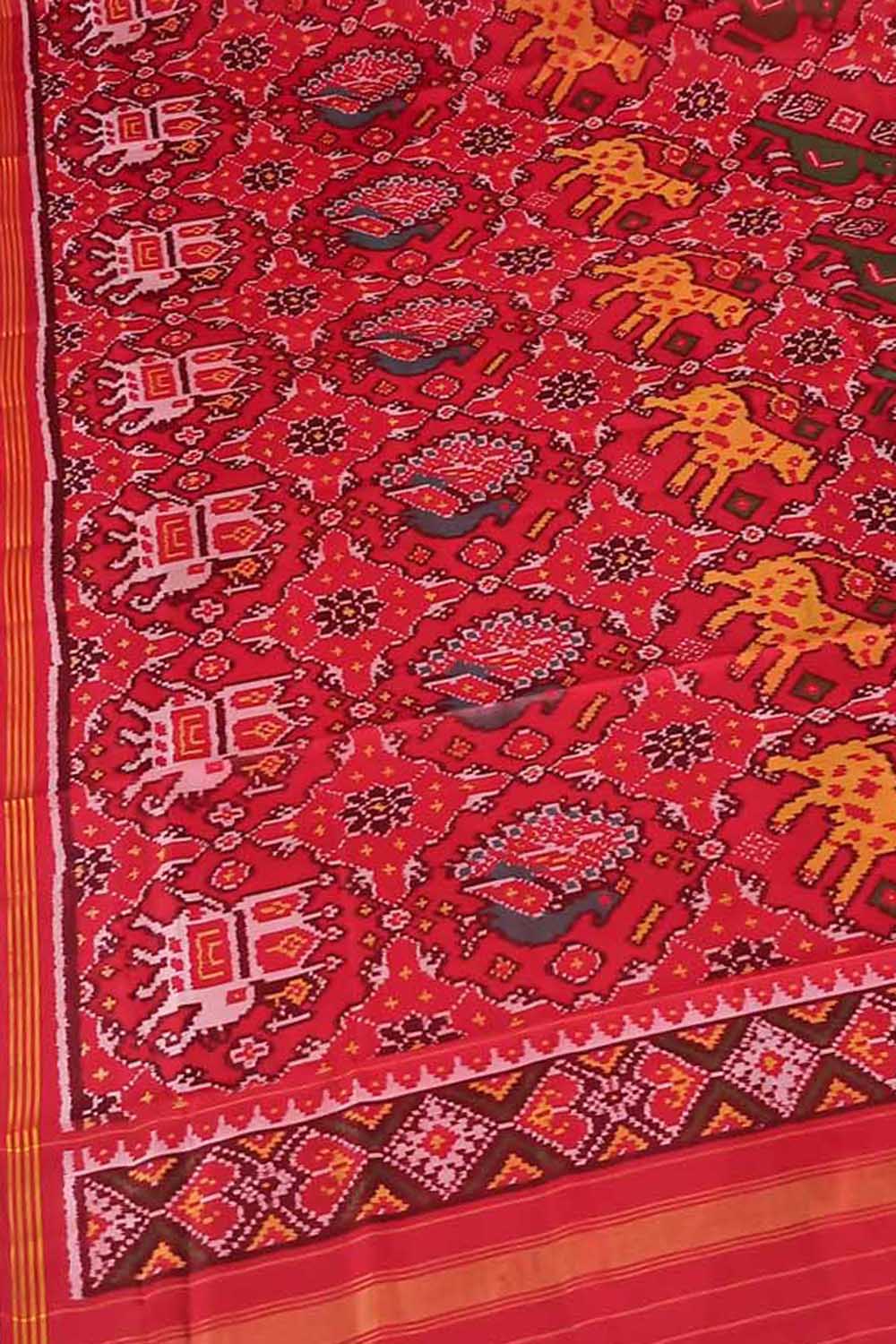 Red Patola Handloom Silk Dupatta - Semi Patan Design - Luxurion World