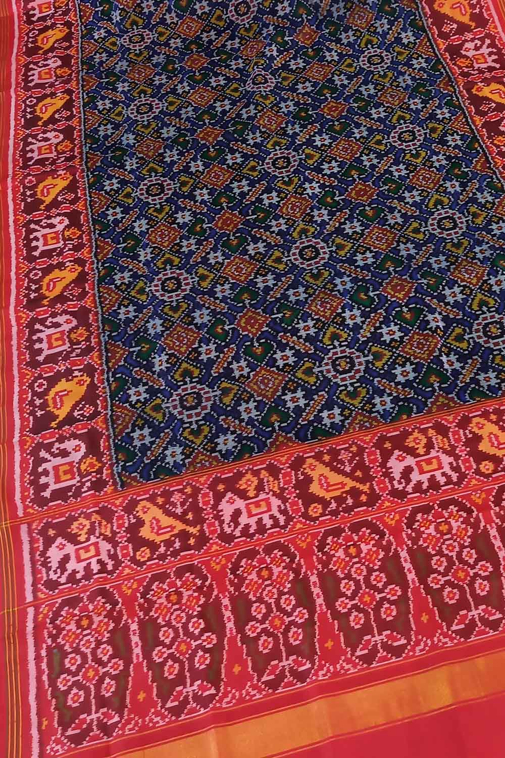 Blue Semi Patan Patola Handloom Single Ikat Dupatta - Luxurion World