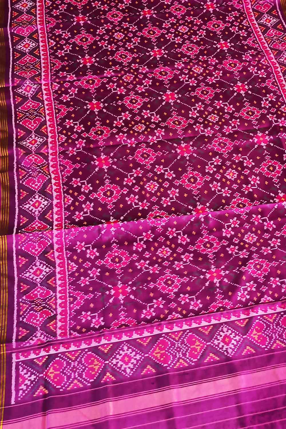 Purple Semi Patan Patola Handloom Ikat Dupatta - Luxurion World