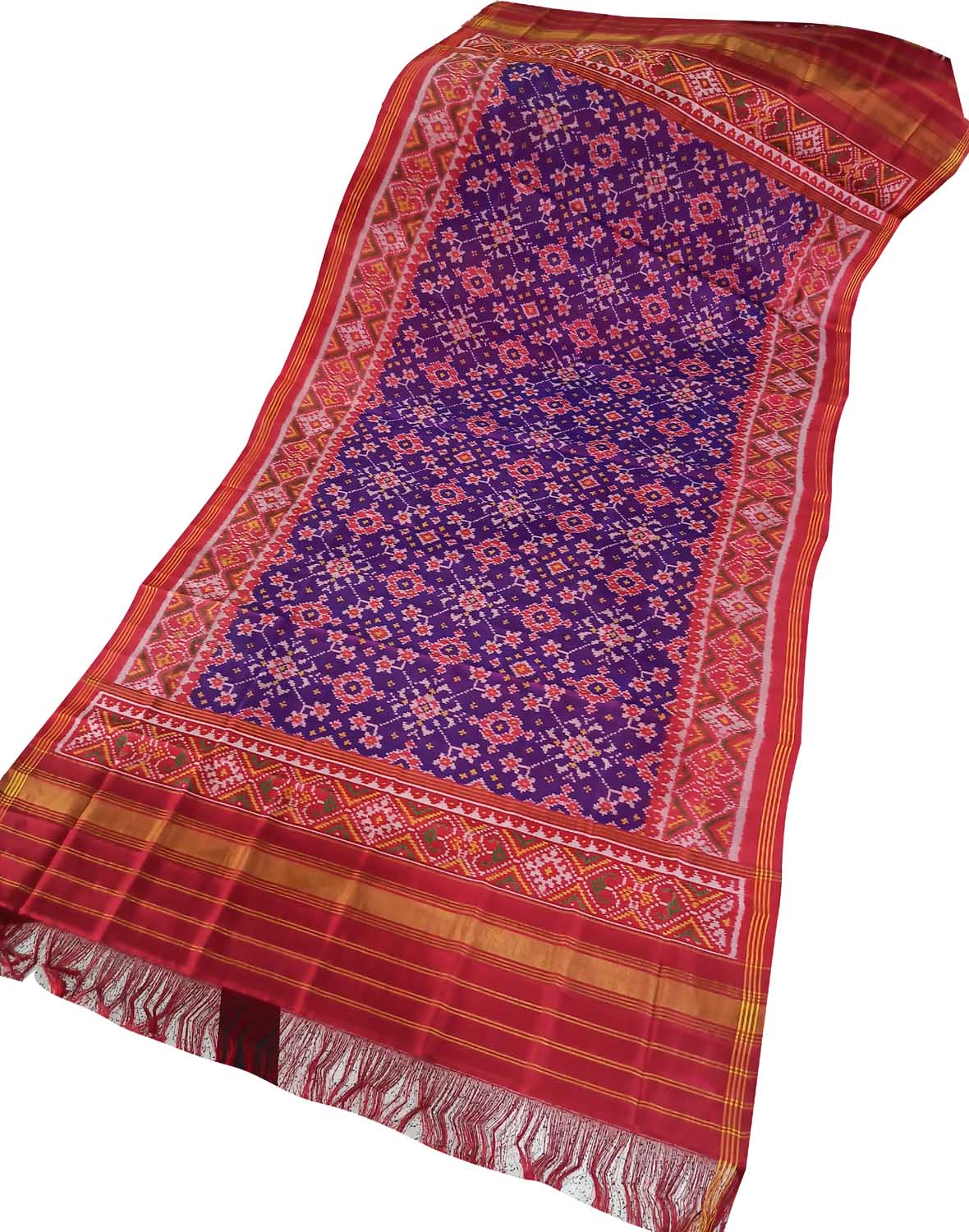 Purple Semi Patan Patola Handloom Single Ikat Dupatta - Luxurion World