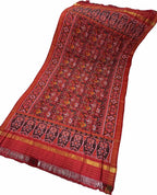 Red Semi Patan Patola Handloom Single Ikat Dupatta - Luxurion World