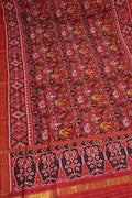 Red Semi Patan Patola Handloom Single Ikat Dupatta - Luxurion World