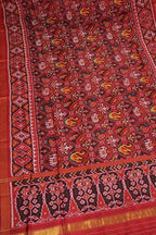 Red Semi Patan Patola Handloom Single Ikat Dupatta - Luxurion World