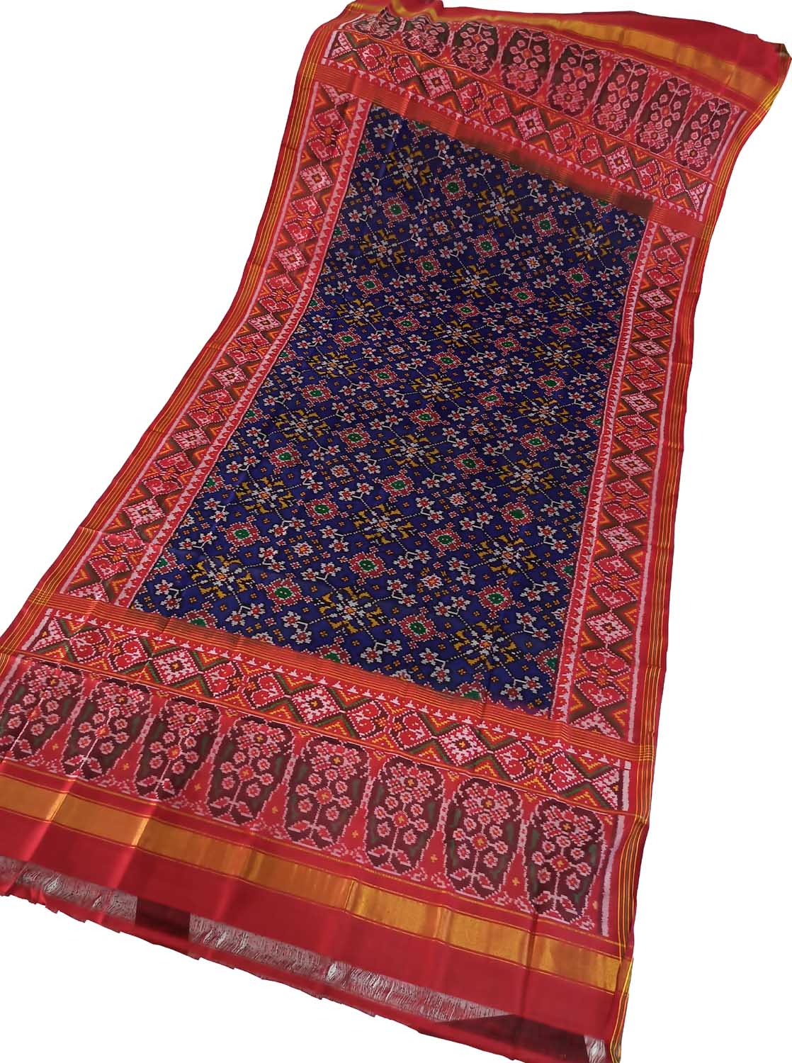 Blue Semi Patan Patola Handloom Single Ikat Dupatta - Luxurion World