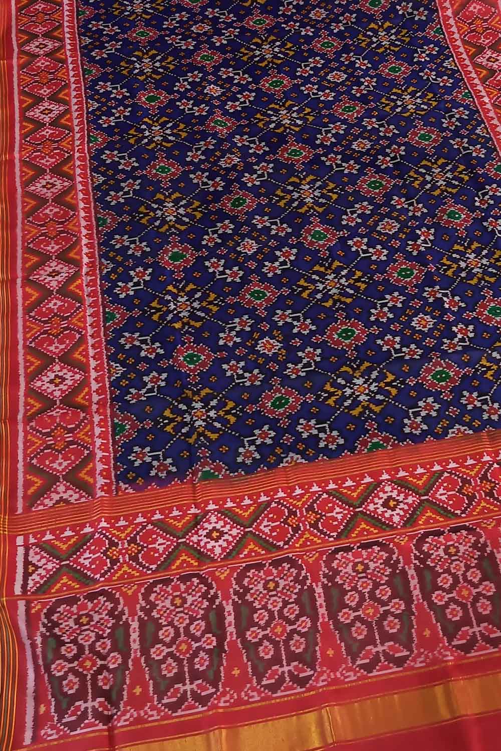 Blue Semi Patan Patola Handloom Single Ikat Dupatta - Luxurion World