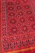 Red Semi Patan Patola Handloom Single Ikat Dupatta - Luxurion World