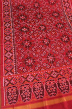 Red Semi Patan Patola Handloom Single Ikat Dupatta - Luxurion World