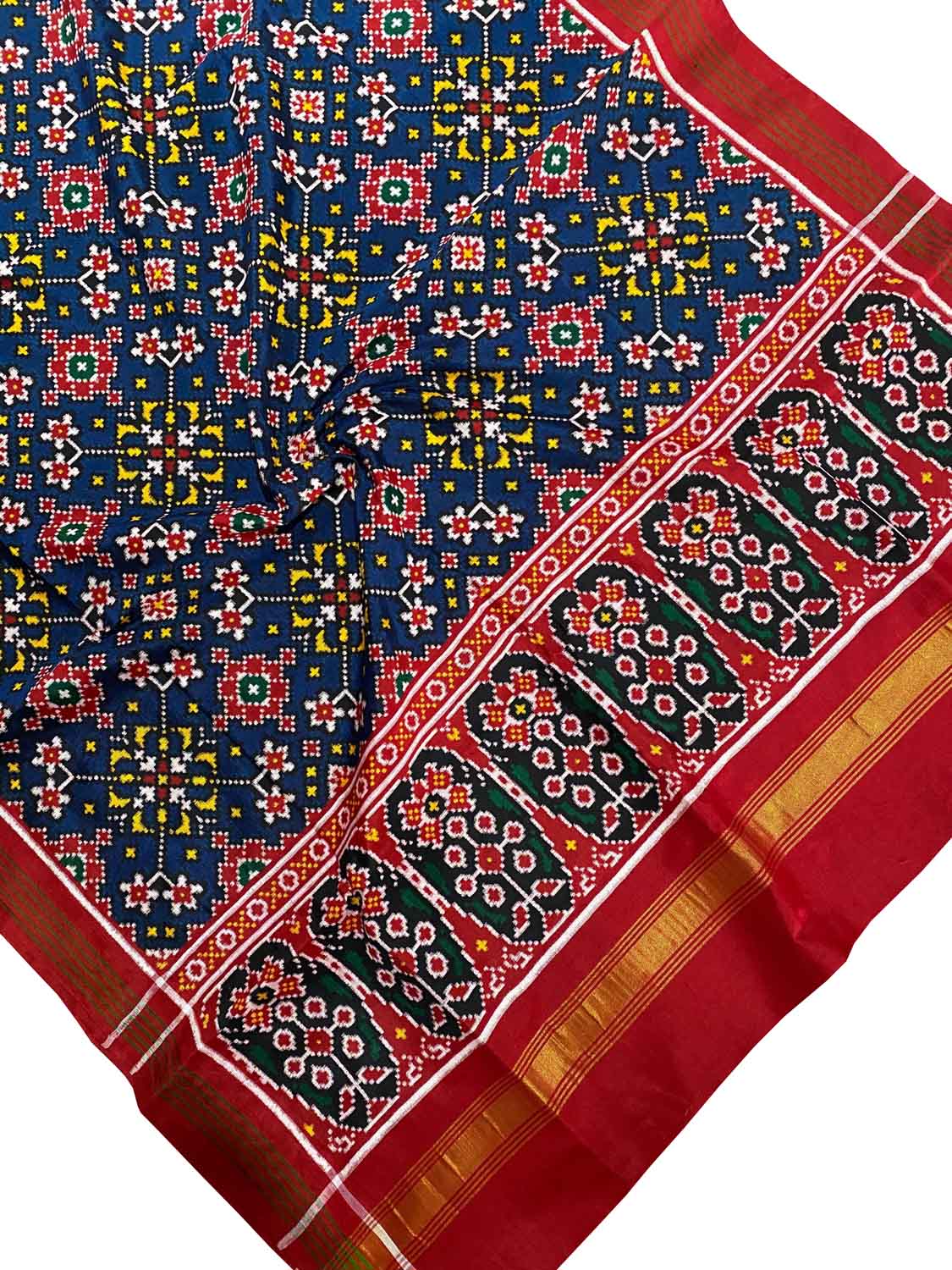 Blue Handloom Double Ikat Patan Patola Pure Silk Dupatta - Luxurion World