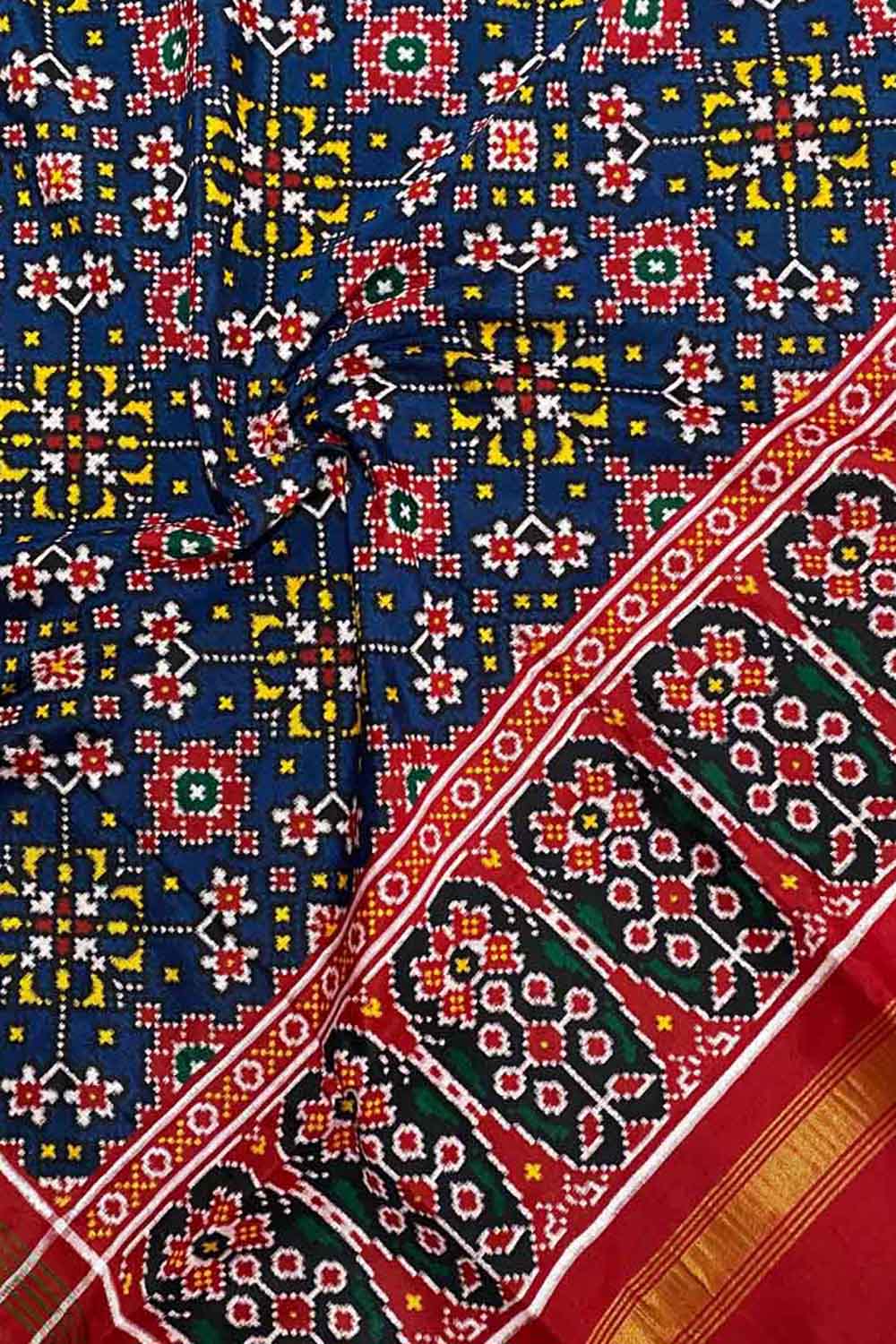 Blue Handloom Double Ikat Patan Patola Pure Silk Dupatta - Luxurion World