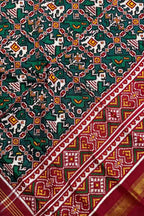 Green Handloom Double Ikat Patan Patola Pure Silk Dupatta - Luxurion World- Crafted Heirlooms