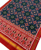 Blue Handloom Double Ikat Patan Patola Pure Silk Dupatta - Luxurion World- Crafted Heirlooms