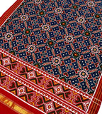 Blue Handloom Double Ikat Patan Patola Pure Silk Dupatta - Luxurion World- Crafted Heirlooms