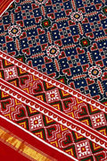 Blue Handloom Double Ikat Patan Patola Pure Silk Dupatta - Luxurion World- Crafted Heirlooms