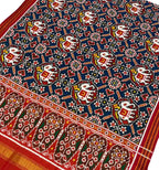 Blue Handloom Double Ikat Patan Patola Pure Silk Dupatta - Luxurion World- Crafted Heirlooms