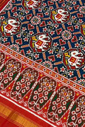 Blue Handloom Double Ikat Patan Patola Pure Silk Dupatta - Luxurion World- Crafted Heirlooms
