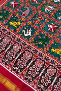 Green Handloom Double Ikat Patan Patola Pure Silk Dupatta - Luxurion World