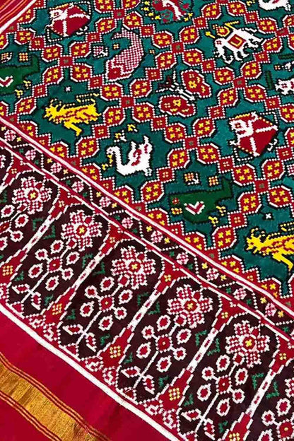 Green Handloom Double Ikat Patan Patola Pure Silk Dupatta - Luxurion World