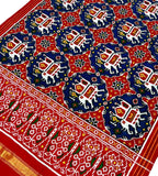 Blue Handloom Double Ikat Patan Patola Pure Silk Dupatta - Luxurion World- Crafted Heirlooms
