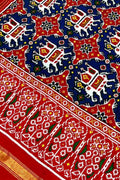 Blue Handloom Double Ikat Patan Patola Pure Silk Dupatta - Luxurion World- Crafted Heirlooms