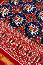 Blue Handloom Double Ikat Patan Patola Pure Silk Dupatta - Luxurion World- Crafted Heirlooms