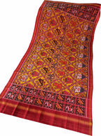 Yellow Handloom Semi Patan Patola Pure Silk Dupatta - Luxurion World- Crafted Heirlooms