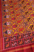 Yellow Handloom Semi Patan Patola Pure Silk Dupatta - Luxurion World- Crafted Heirlooms