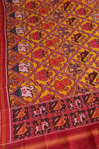 Yellow Handloom Semi Patan Patola Pure Silk Dupatta - Luxurion World- Crafted Heirlooms