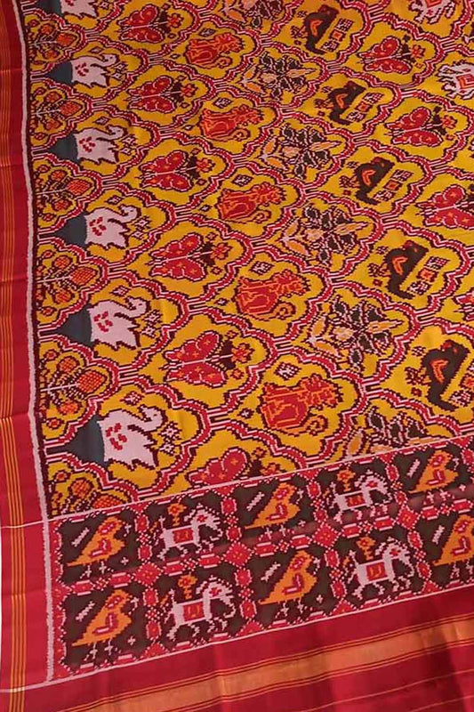 Yellow Handloom Semi Patan Patola Pure Silk Dupatta - Luxurion World