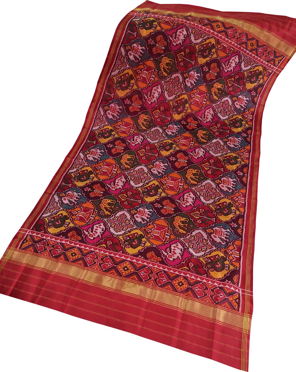 Multicolor Handloom Semi Patan Patola Pure Silk Dupatta - Luxurion World