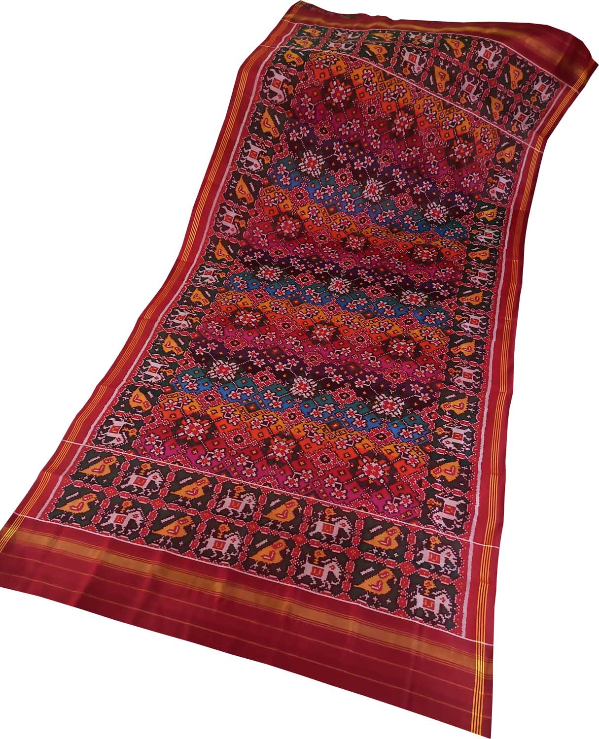 Multicolor Handloom Semi Patan Patola Pure Silk Dupatta - Luxurion World