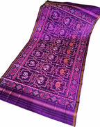 Purple Handloom Semi Patan Patola Pure Silk Dupatta - Luxurion World- Crafted Heirlooms