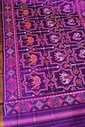 Purple Handloom Semi Patan Patola Pure Silk Dupatta - Luxurion World- Crafted Heirlooms