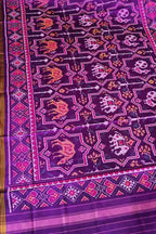 Purple Handloom Semi Patan Patola Pure Silk Dupatta - Luxurion World- Crafted Heirlooms