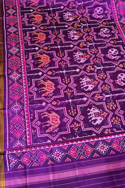 Purple Handloom Semi Patan Patola Pure Silk Dupatta - Luxurion World