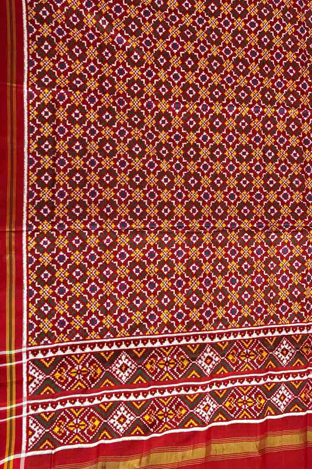Red Patan Patola Handloom Pure Silk Dupatta - Luxurion World- Crafted Heirlooms