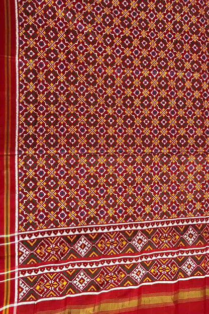 Red Patan Patola Handloom Pure Silk Dupatta - Luxurion World