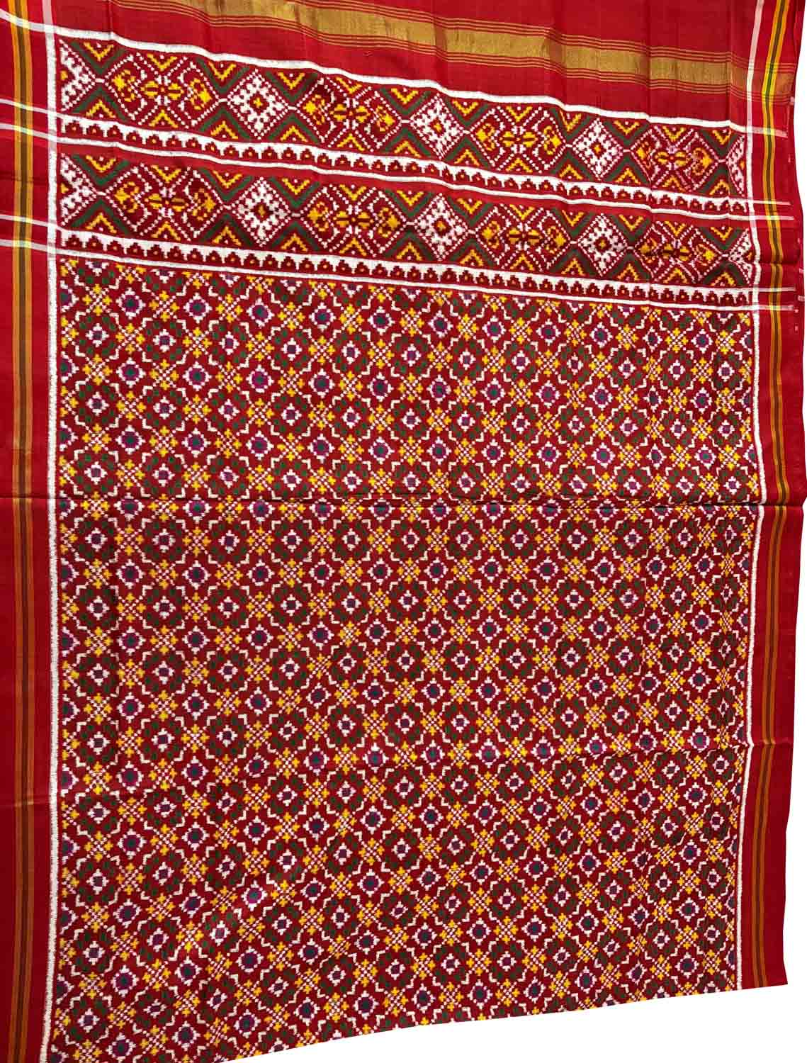 Red Patan Patola Handloom Pure Silk Dupatta - Luxurion World- Crafted Heirlooms