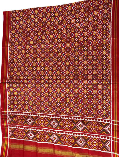 Red Patan Patola Handloom Pure Silk Dupatta - Luxurion World