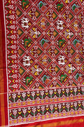 Red Patan Patola Handloom Pure Silk Dupatta - Luxurion World- Crafted Heirlooms