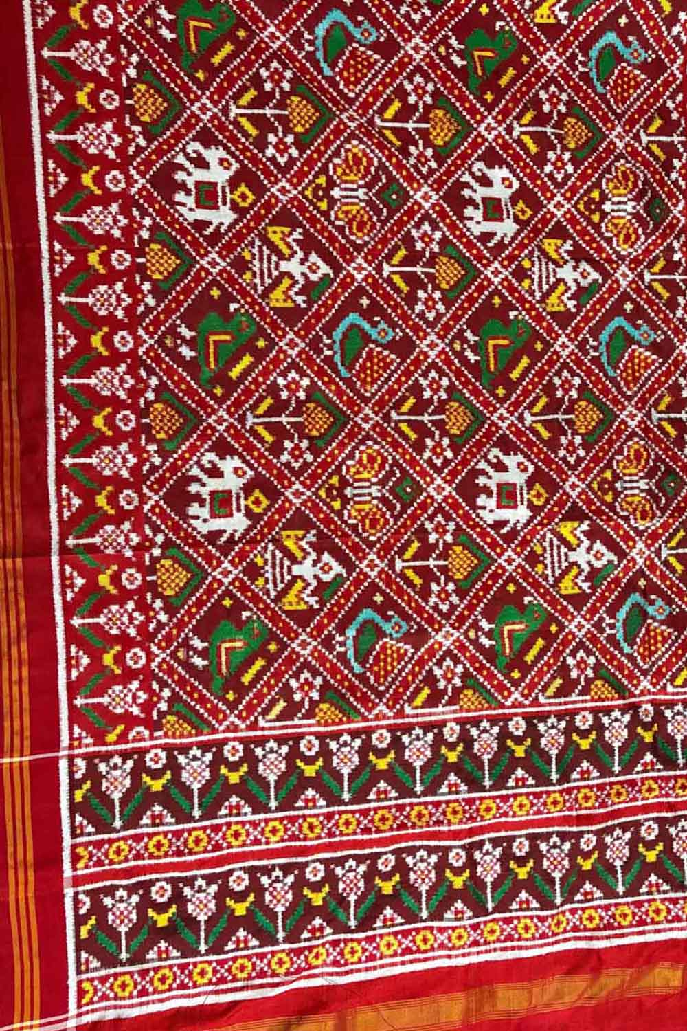 Red Patan Patola Handloom Pure Silk Dupatta - Luxurion World- Crafted Heirlooms