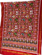 Red Patan Patola Handloom Pure Silk Dupatta - Luxurion World- Crafted Heirlooms