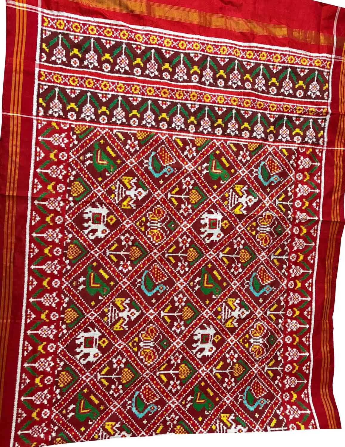Red Patan Patola Handloom Pure Silk Dupatta - Luxurion World- Crafted Heirlooms