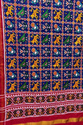 Blue Patan Patola Handloom Pure Silk Dupatta - Luxurion World- Crafted Heirlooms