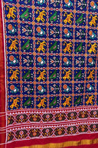Blue Patan Patola Handloom Pure Silk Dupatta - Luxurion World- Crafted Heirlooms