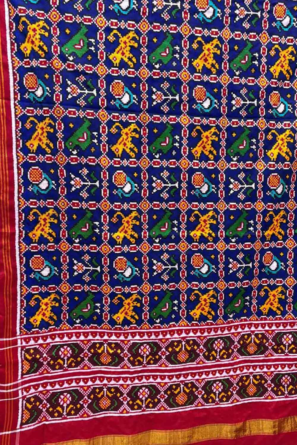 Blue Patan Patola Handloom Pure Silk Dupatta - Luxurion World- Crafted Heirlooms